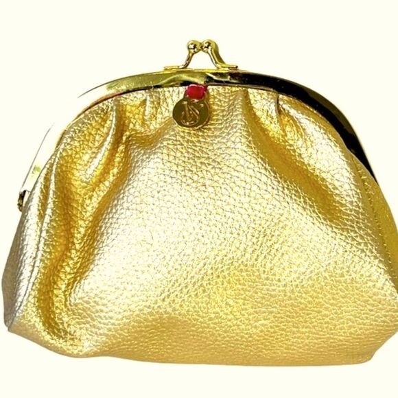 Victoria Secret Luxurious Gold Metallic Kiss Lock Small Clutch Wallet 6” x 5.5” - Picture 1 of 10